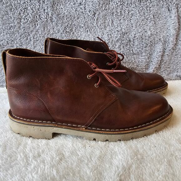 Clarks‎ Men Leather Desert Mid Lace Up Chukka Boots Size 12 Burgundy Brown - Picture 1 of 7